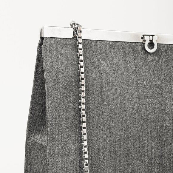 Salvatore Ferragamo Grey Flannel Gancini-Clasp Evening Bag - Picture 8 of 12